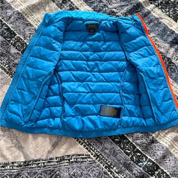 Polo by Ralph Lauren Toddler Puffer Vest in Blue with Orange Accents 2T